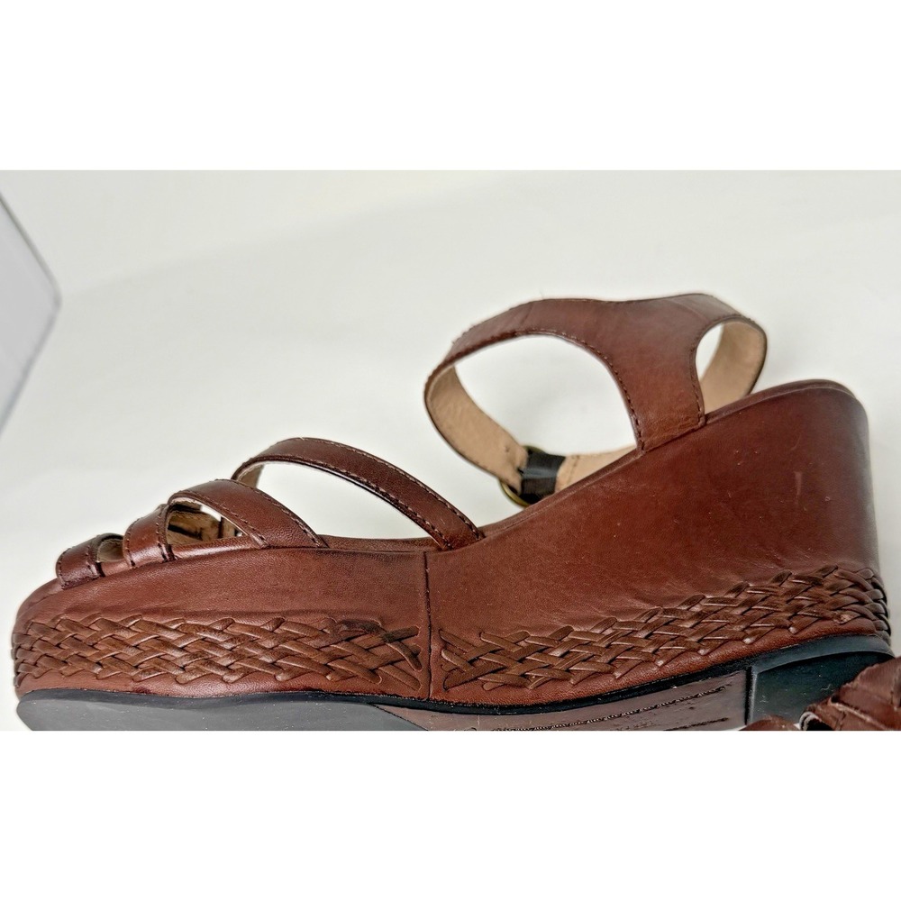 FRYE & CO CARLIE 2 PIECE LEATHER ANKLE STRAP BROWN PLATFORM WEDGE SANDALS 8M NWB - Picture 11 of 12